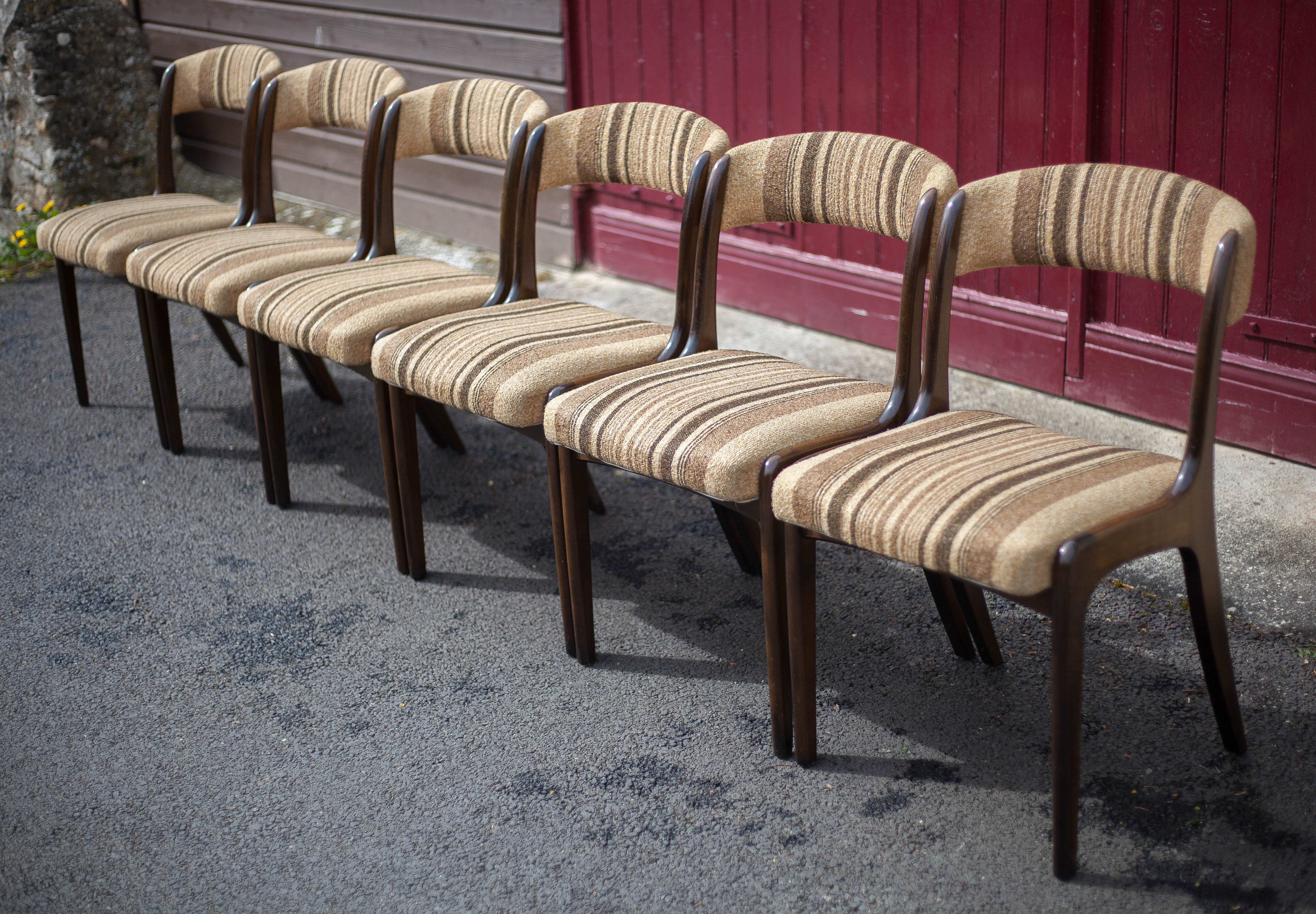 Set of 6 vintage chairs Self n14 solid wood 1960