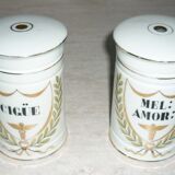 2 pots à pharmacie d'apothicaire anciens en porcelaine 14X9