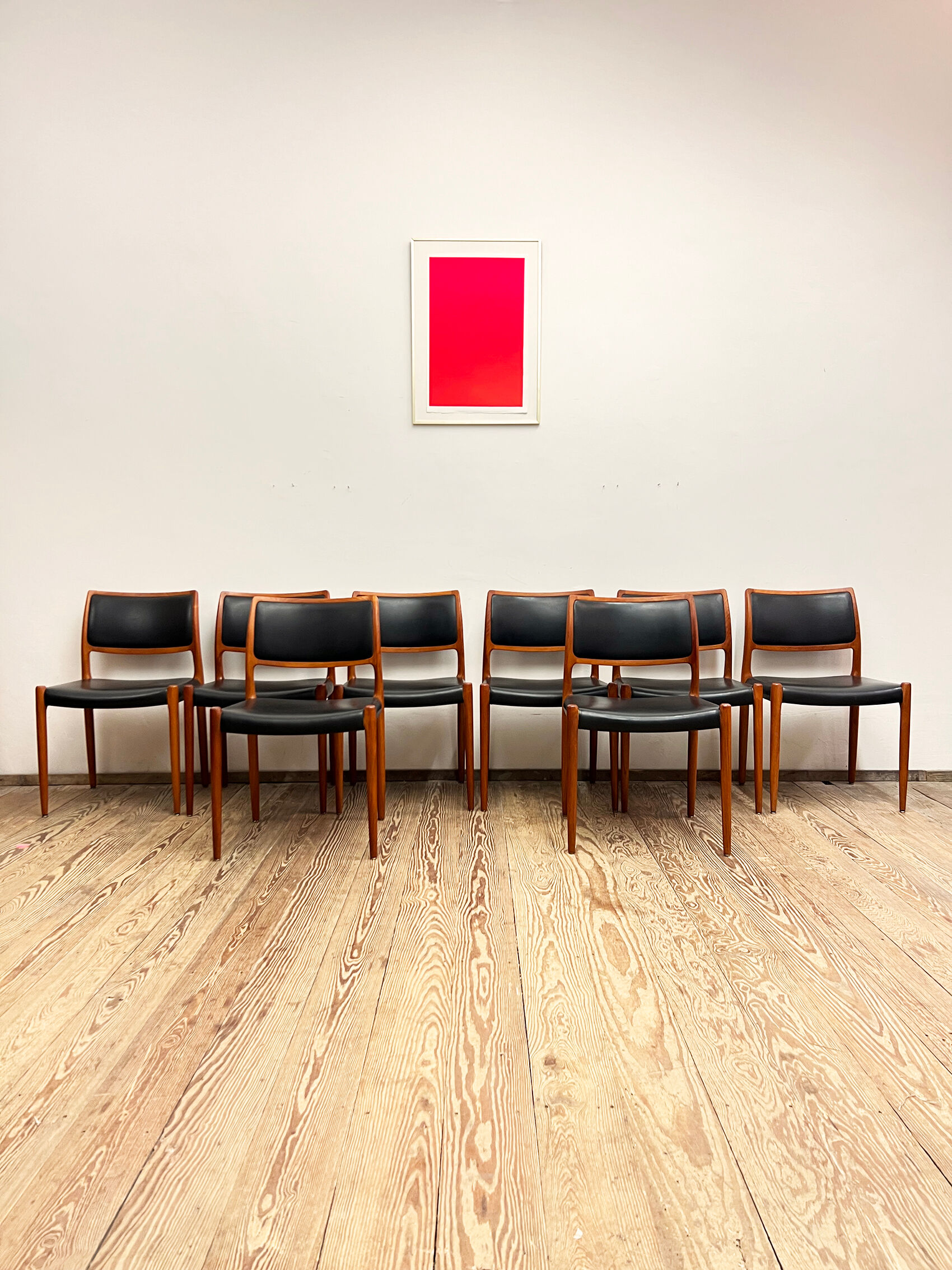 8 Danish Mid-Century Teak Dining Chairs #80 by Niels O. Møller for J. L. Moller, 1960s