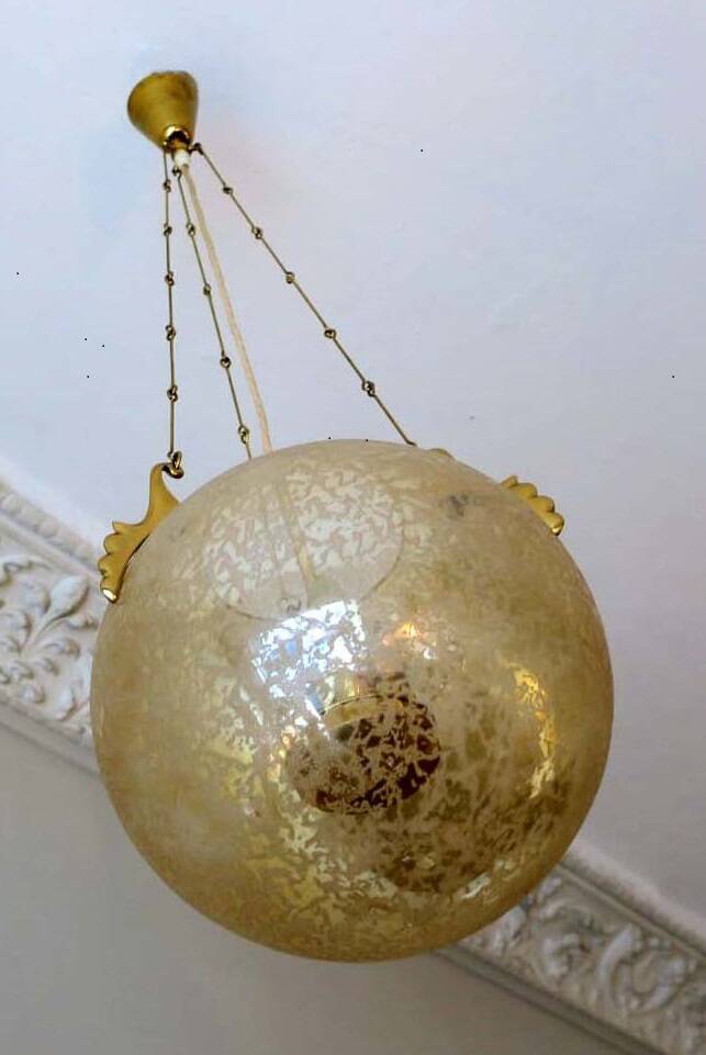 Doria Leuchten frosted glass and brass globe pendant light, 1970s