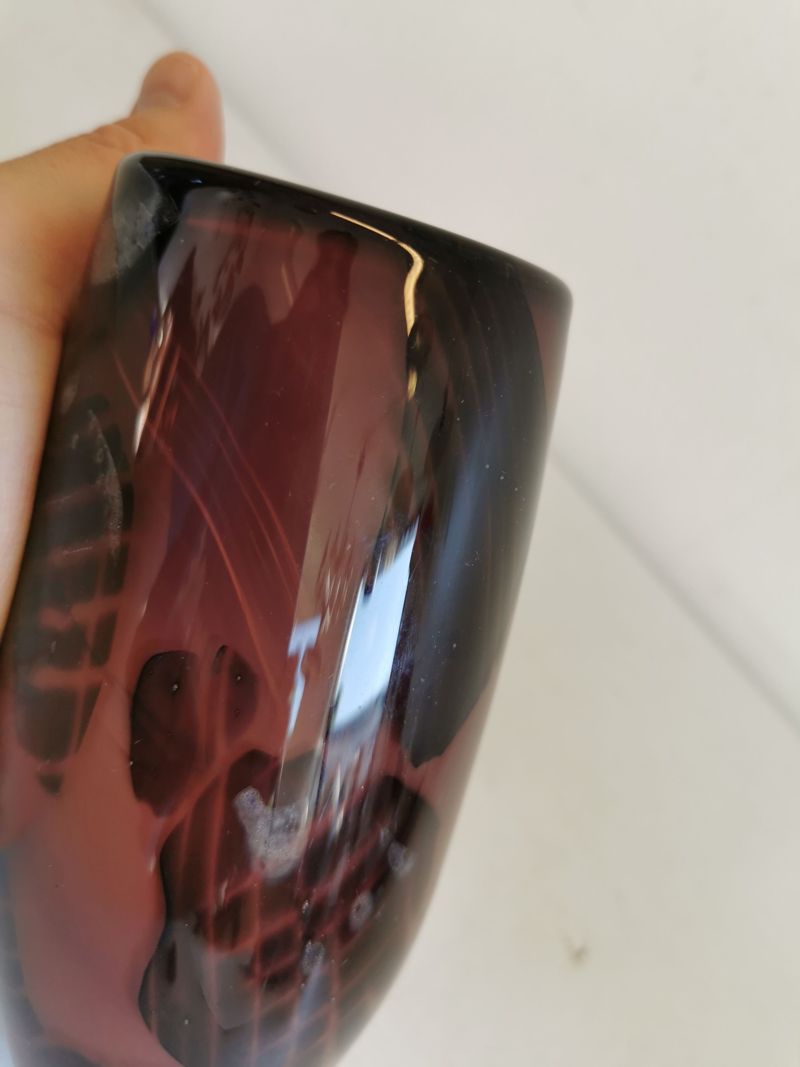 Glass vase in purple colours/nuances, estimated Danish and from the 1970-80s.