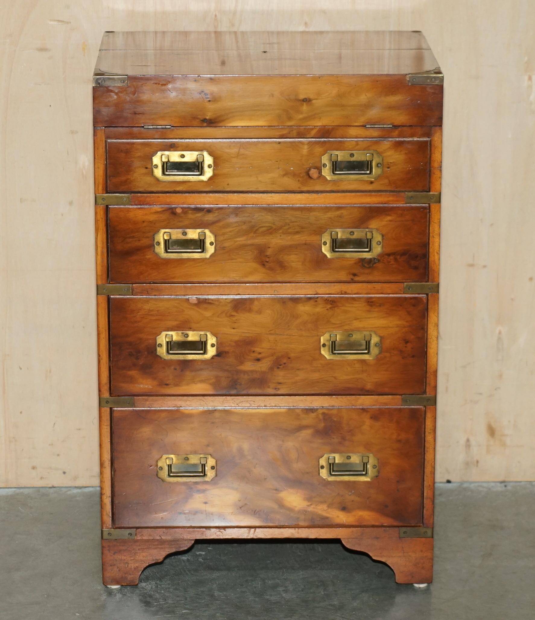Military desk Harrods in Burr Yew wood with leather, country style.
