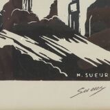 Lithograph print signed sueur village view 58/250