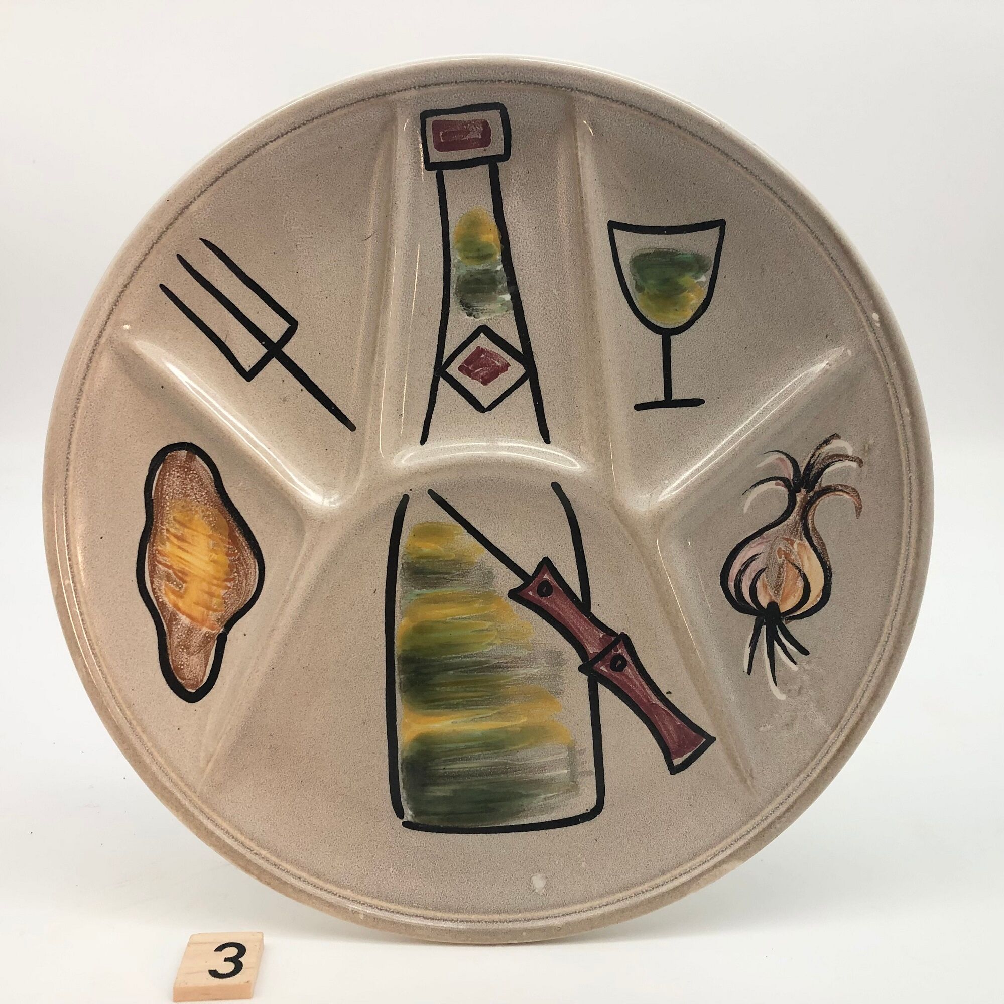 6 hand-decorated burgundian fondue plates in ceramic