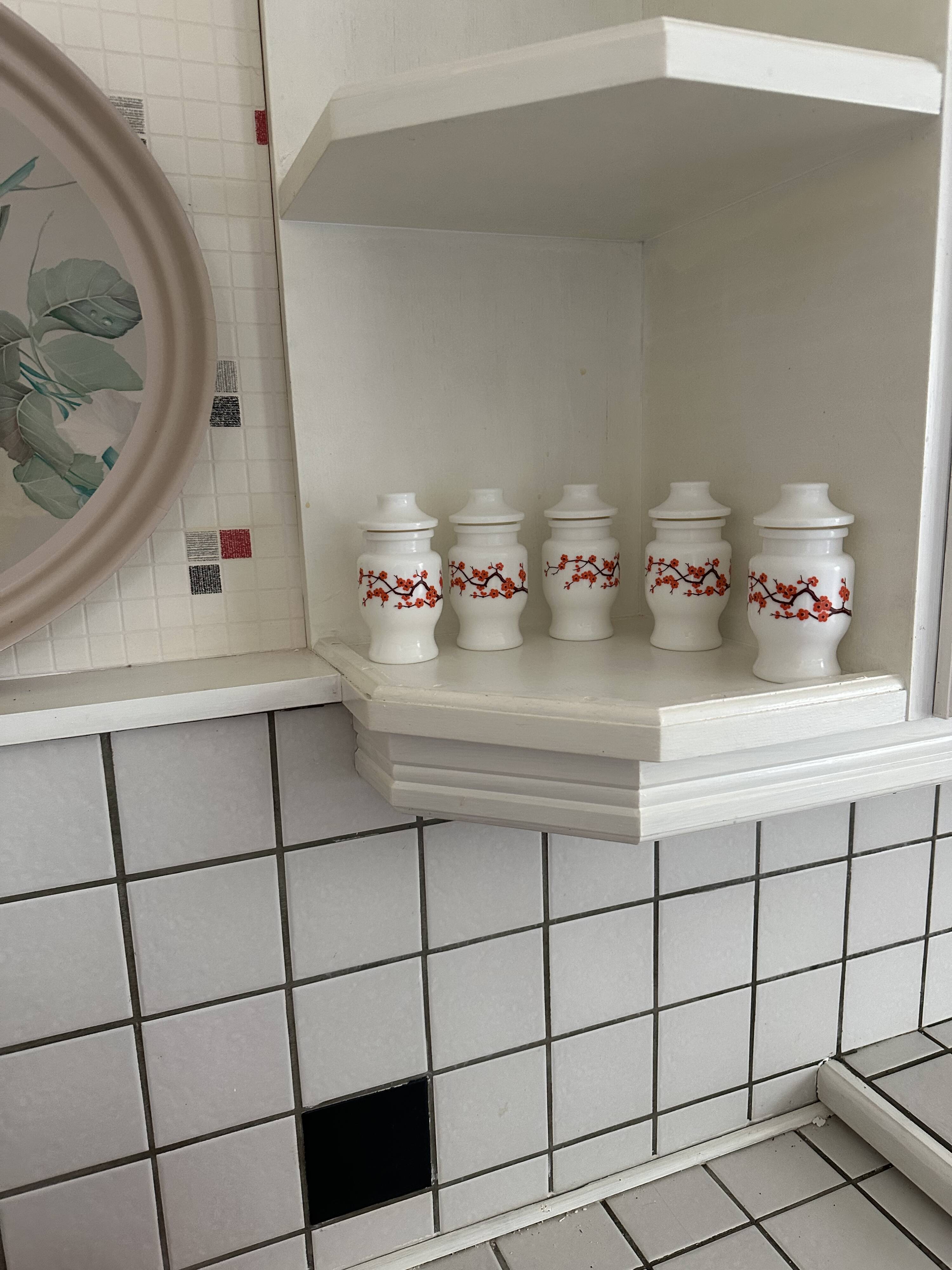 Set of 5 vintage opaline Ariel spice jars