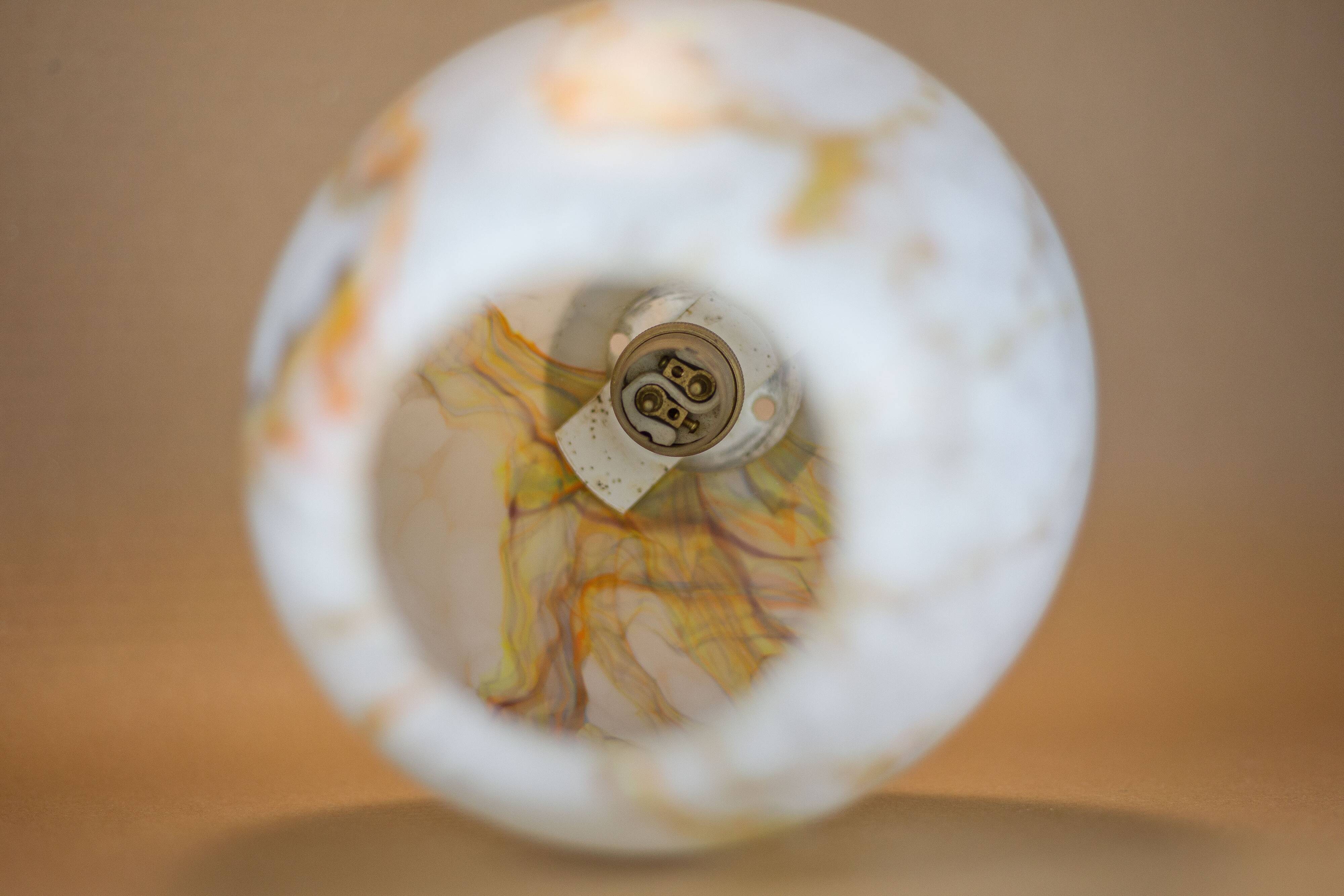 Colorful marbled opaline globe, glass lampshade, ceiling lamp, ceiling lamp, 60's