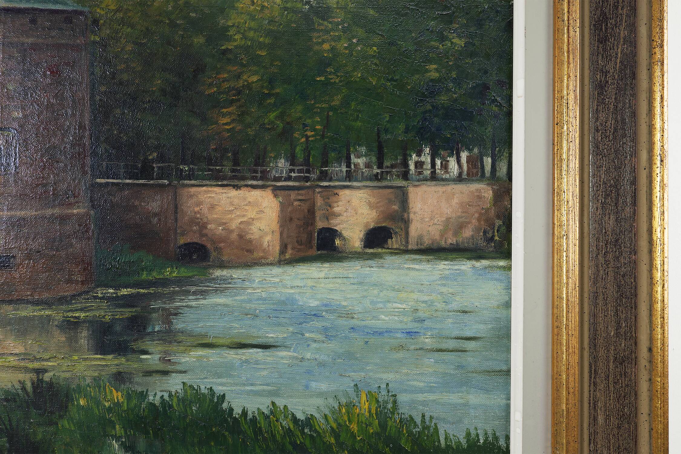 Signed 20th Century Rustic Landscape Painting the Smedepoort Bruges, Belgiu