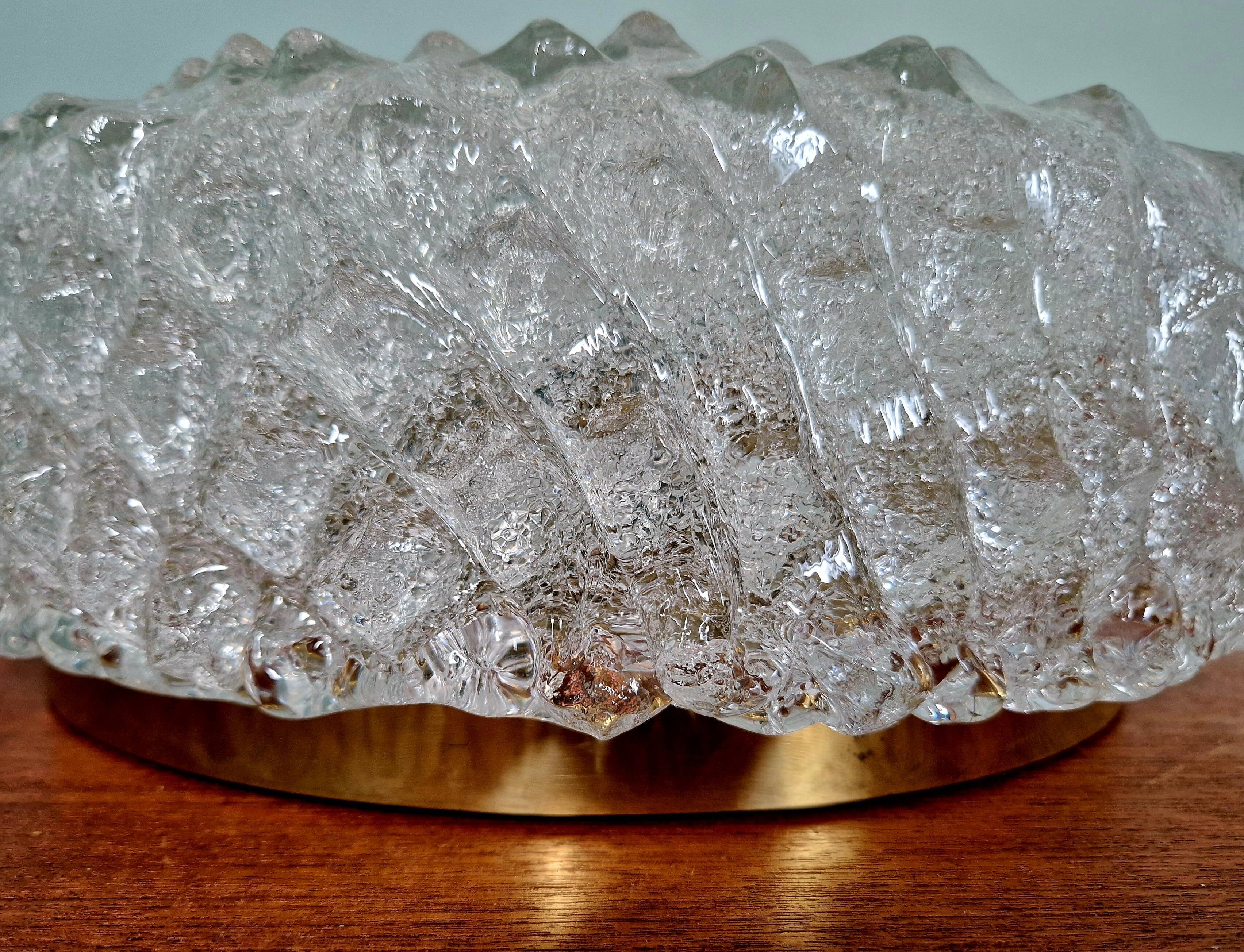 Large brass and frosted glass ceiling light, Hillebrand Lighting, 1970.