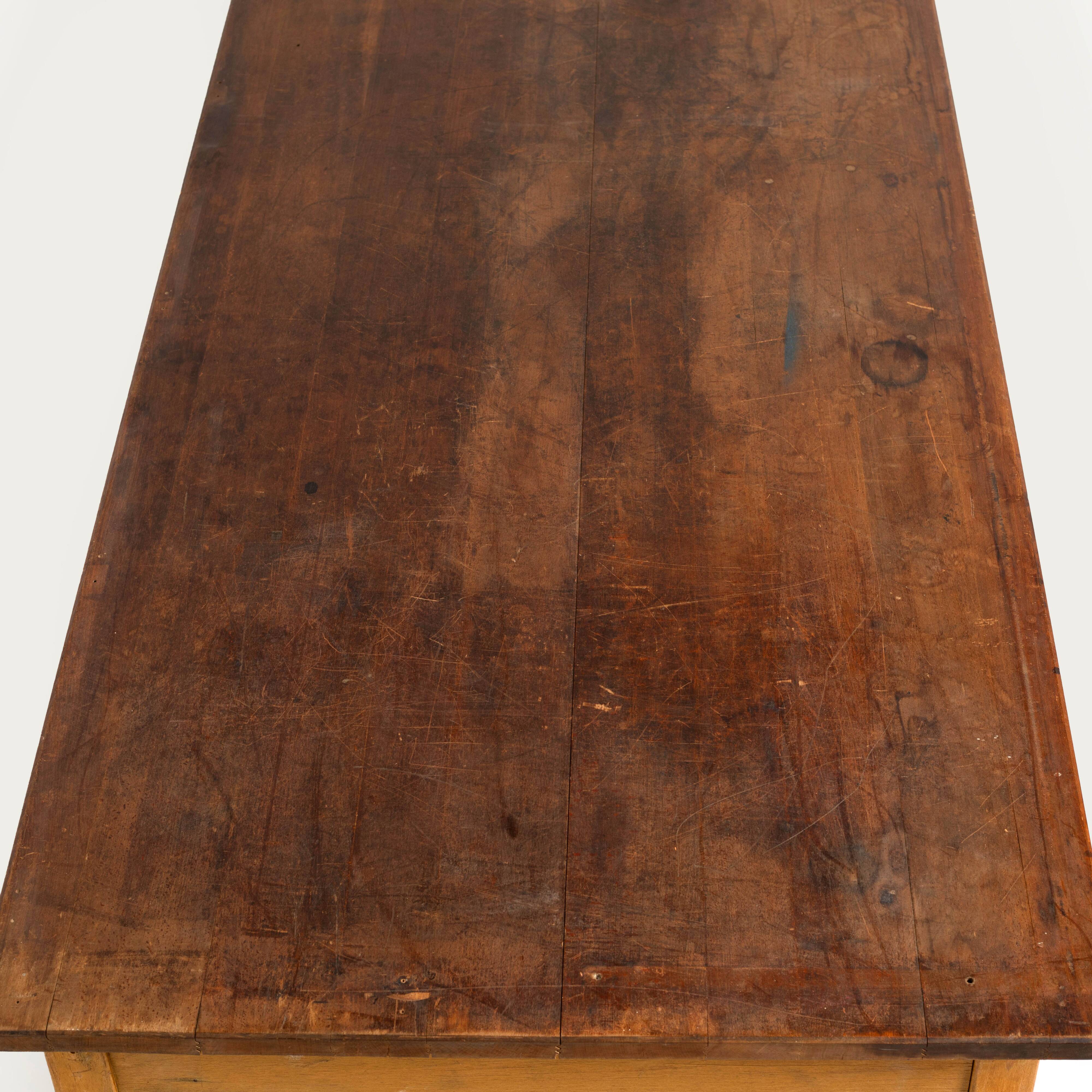 Large work / industrial / farm table, patinated wood, Czechoslovakia