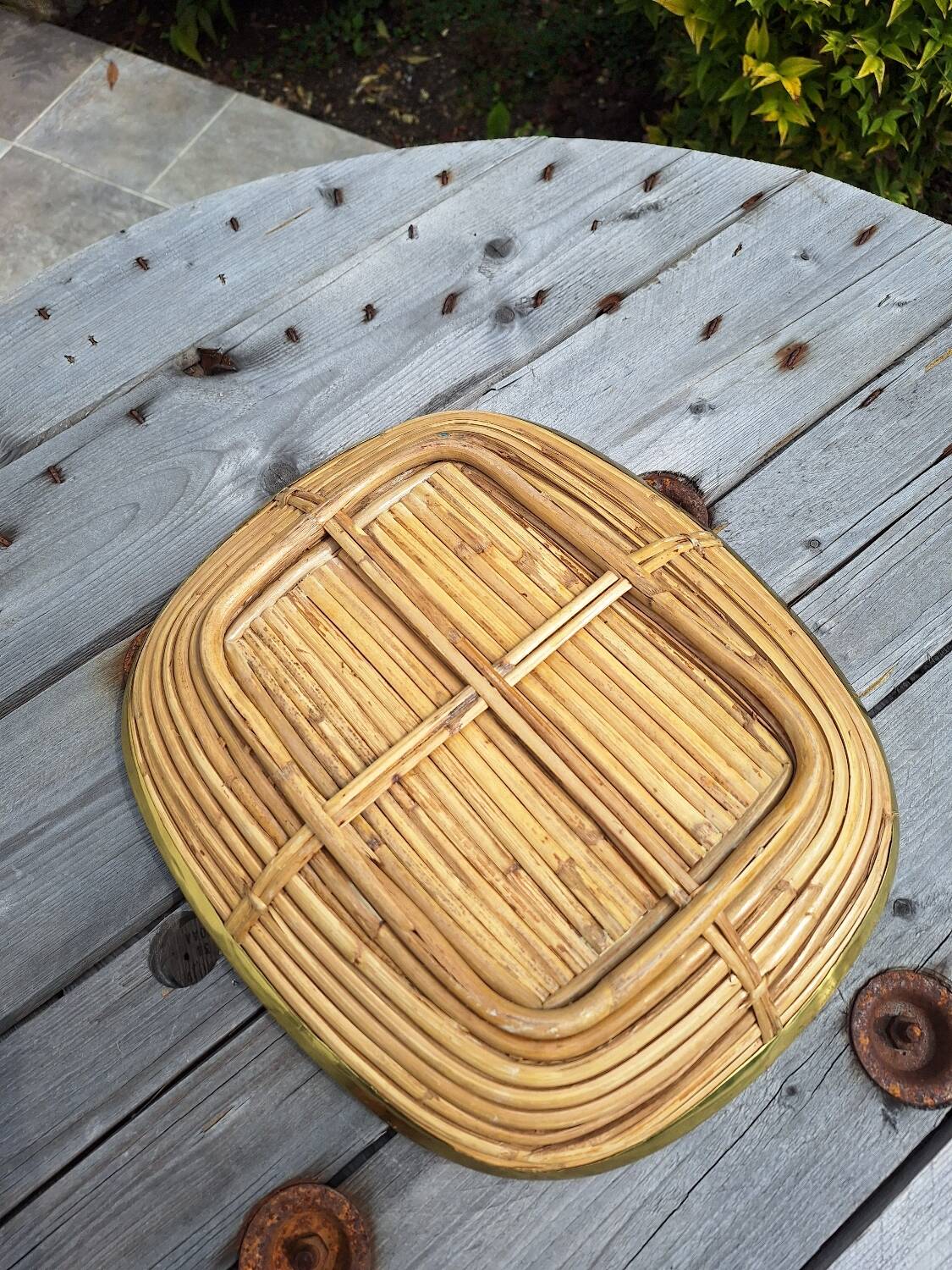 Rattan and brass basket