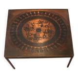 Mid-century copper and wood coffee table, Vad Trevarefrikk, Norway, 1960s.