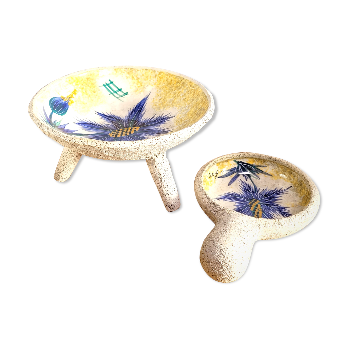 Pair of blue thistle ceramics