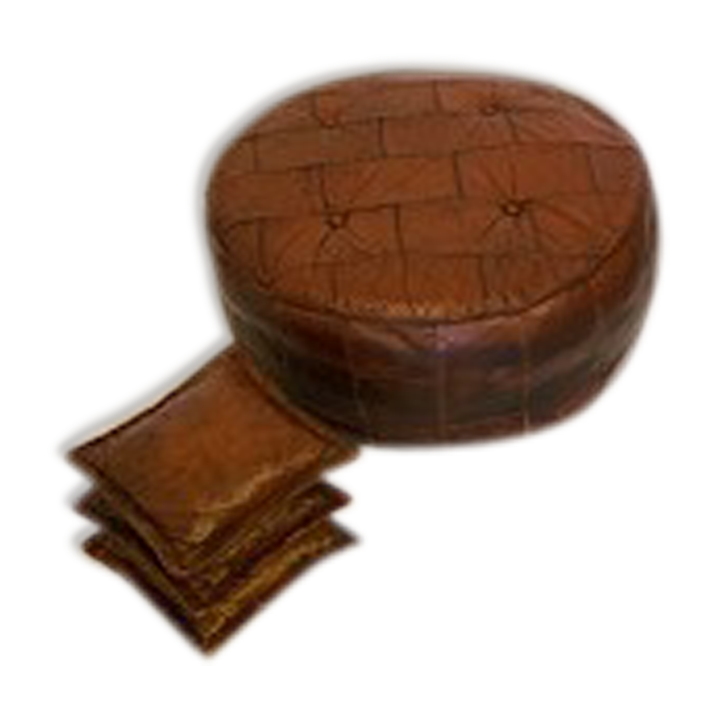 Leather patchwork foot stool and 2 pillows