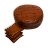 Leather patchwork foot stool and 2 pillows