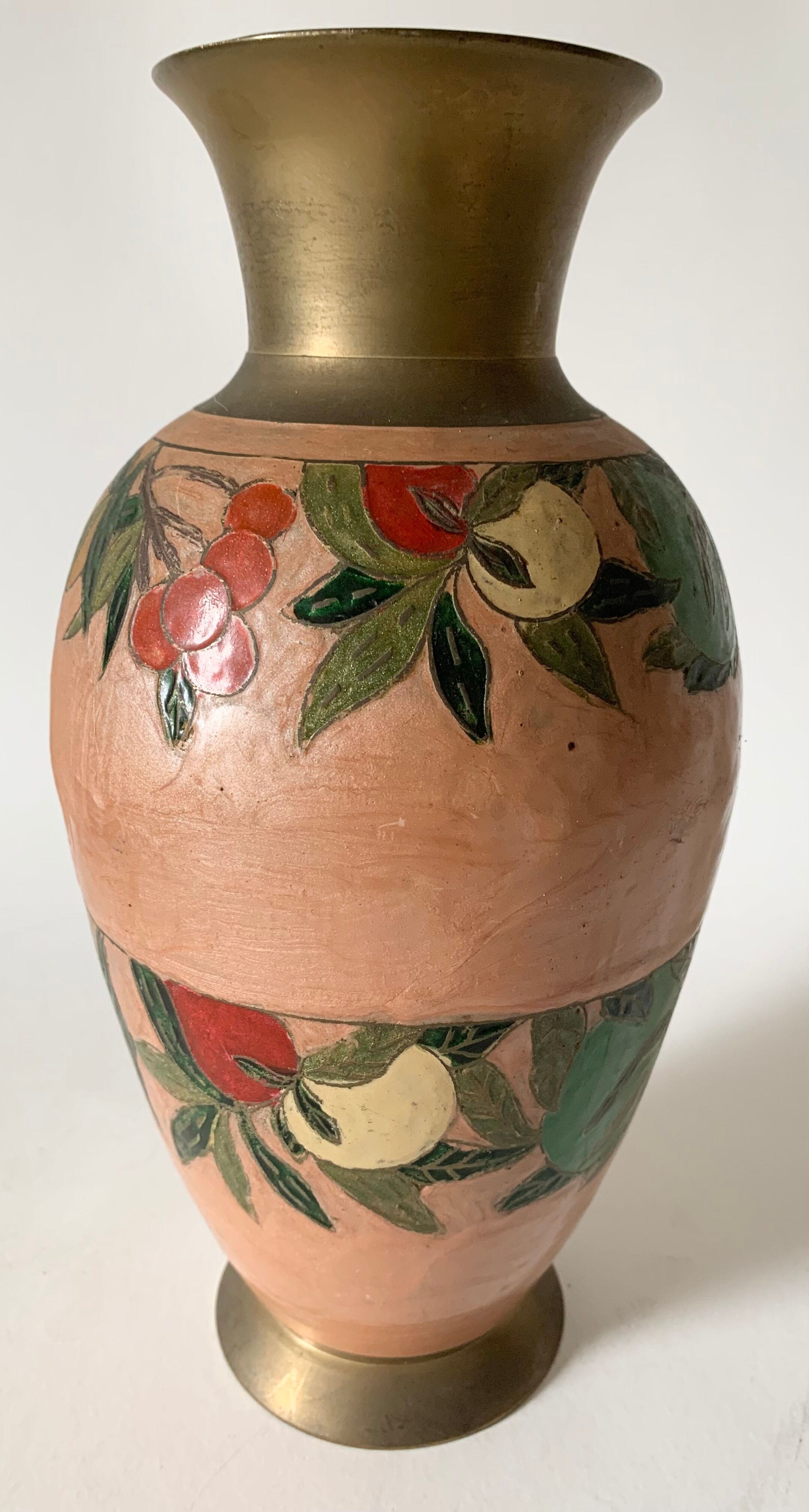 Large enamelled brass vase