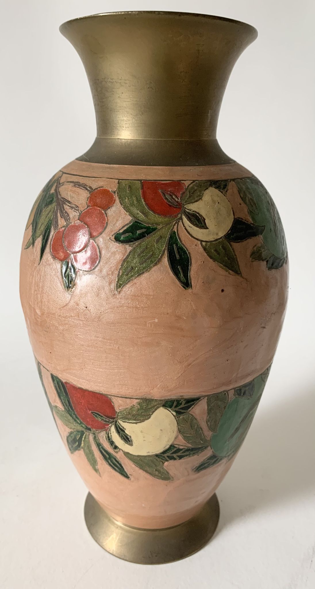 Large enamelled brass vase
