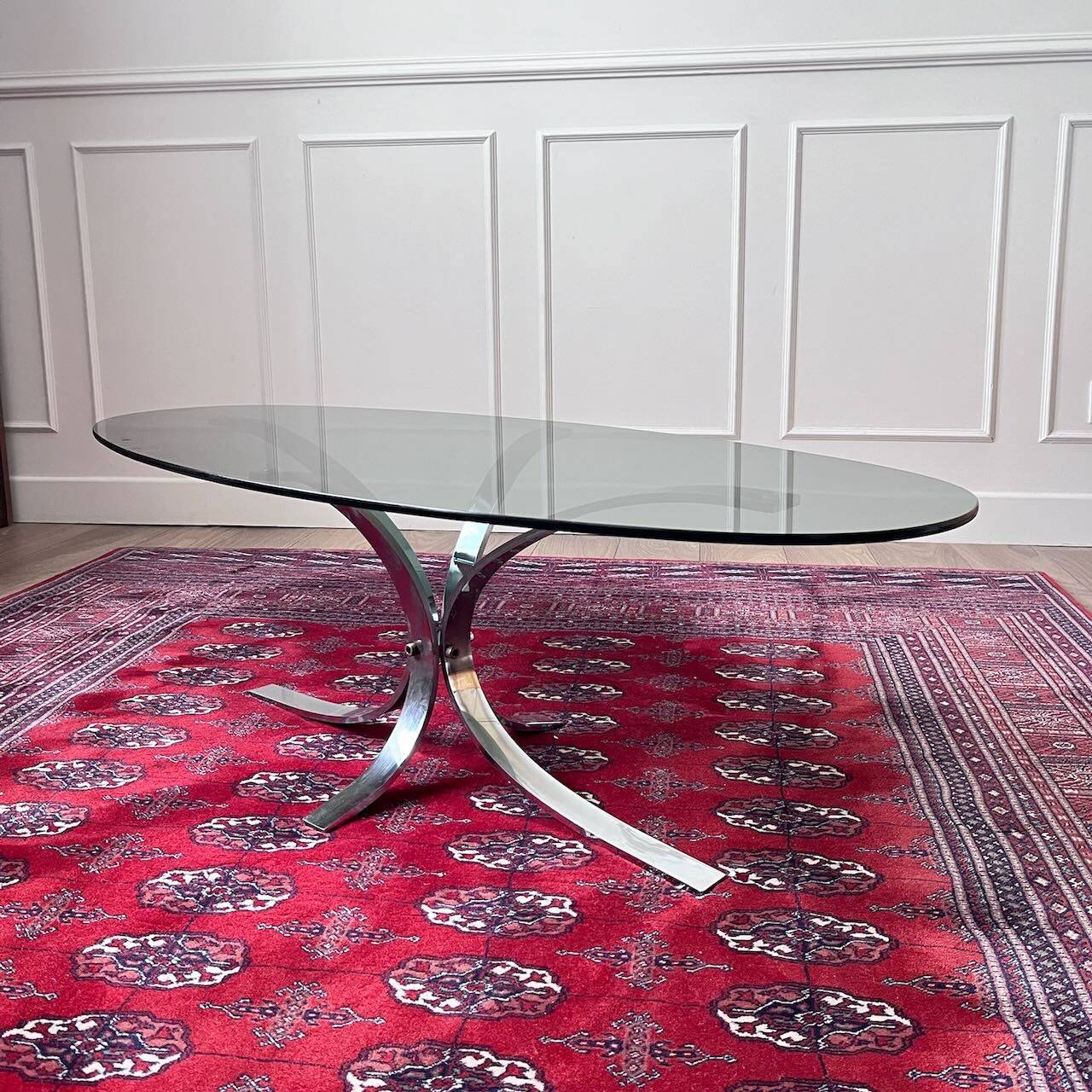 70's coffee table with glass and chrome