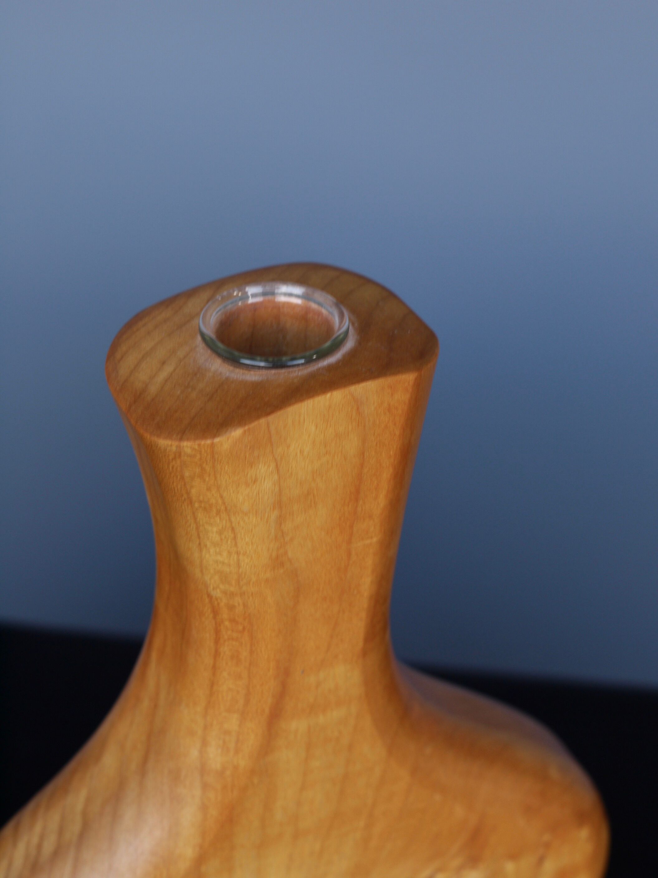Maple Wood and Glass Sculptural Vase, 1980