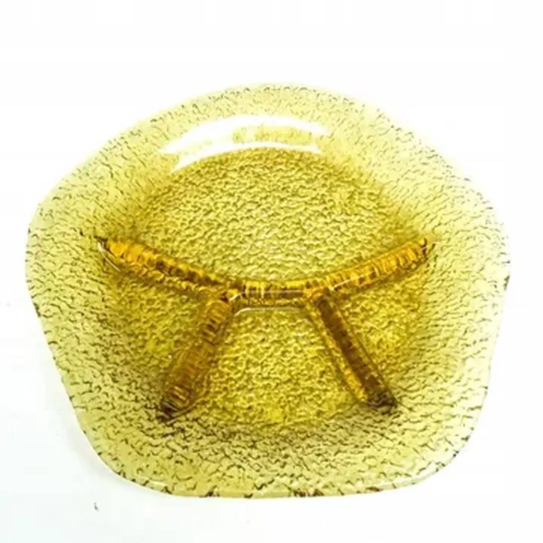 Plateau d'apéritif, moderne du milieu du siècle, verre jaune, design par J. Drost, Ząbkowice, Pologne, années 1970