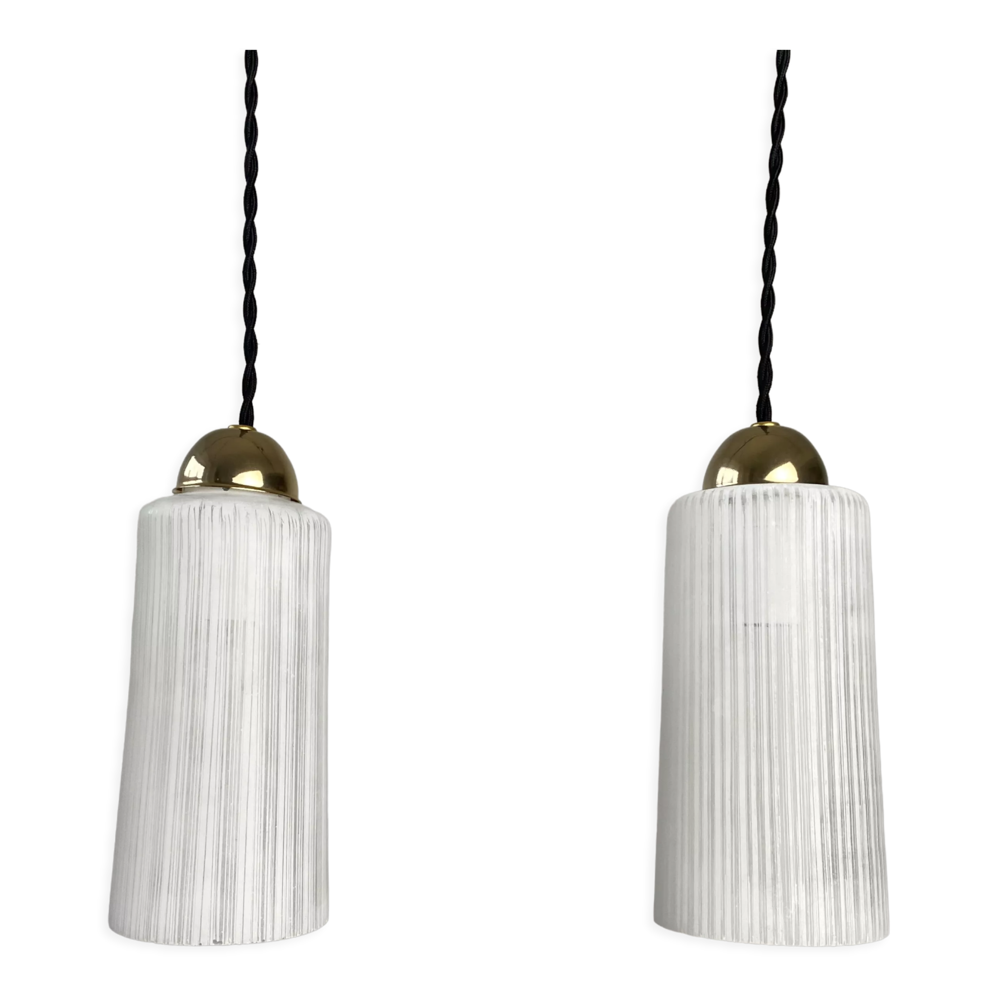 Pair of vintage glass pendant lamps
