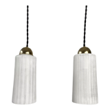 Pair of vintage glass pendant lamps