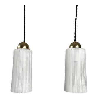 Pair of vintage glass pendant lights