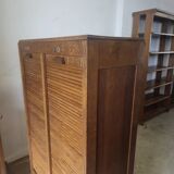 Meuble classeur à rideaux double porte coulissante ancien 1950