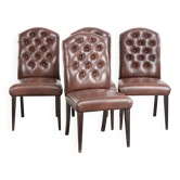 Set of 4 vintage cowhide leather chesterfield dining chairs