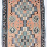 Faded Blue & Soft Peach Long Wide Handmade Kilim Rug, 168x296 Cm