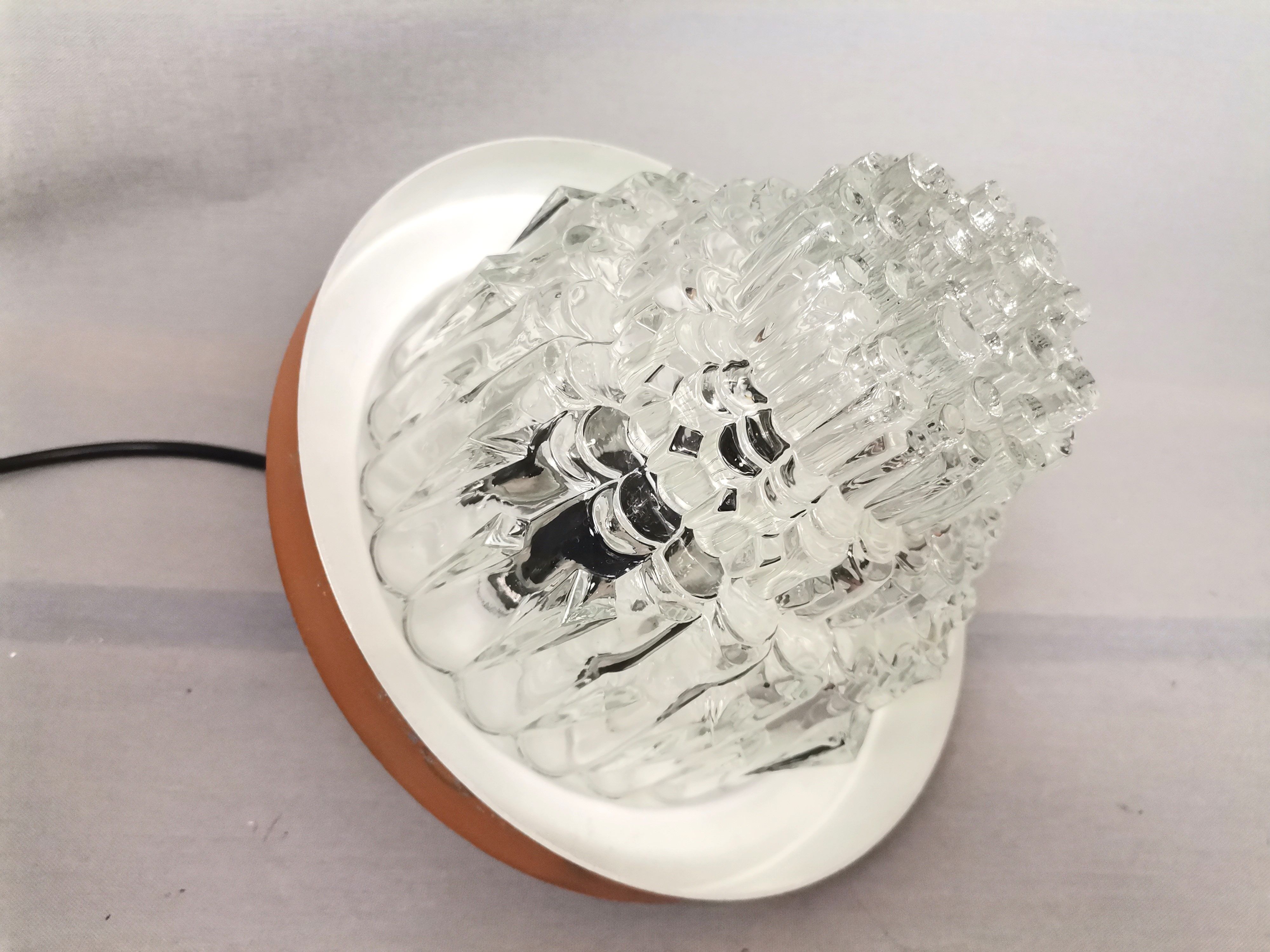 MidCentury Modern clear glass and copper colored aluminium hanging lamp, 1960s