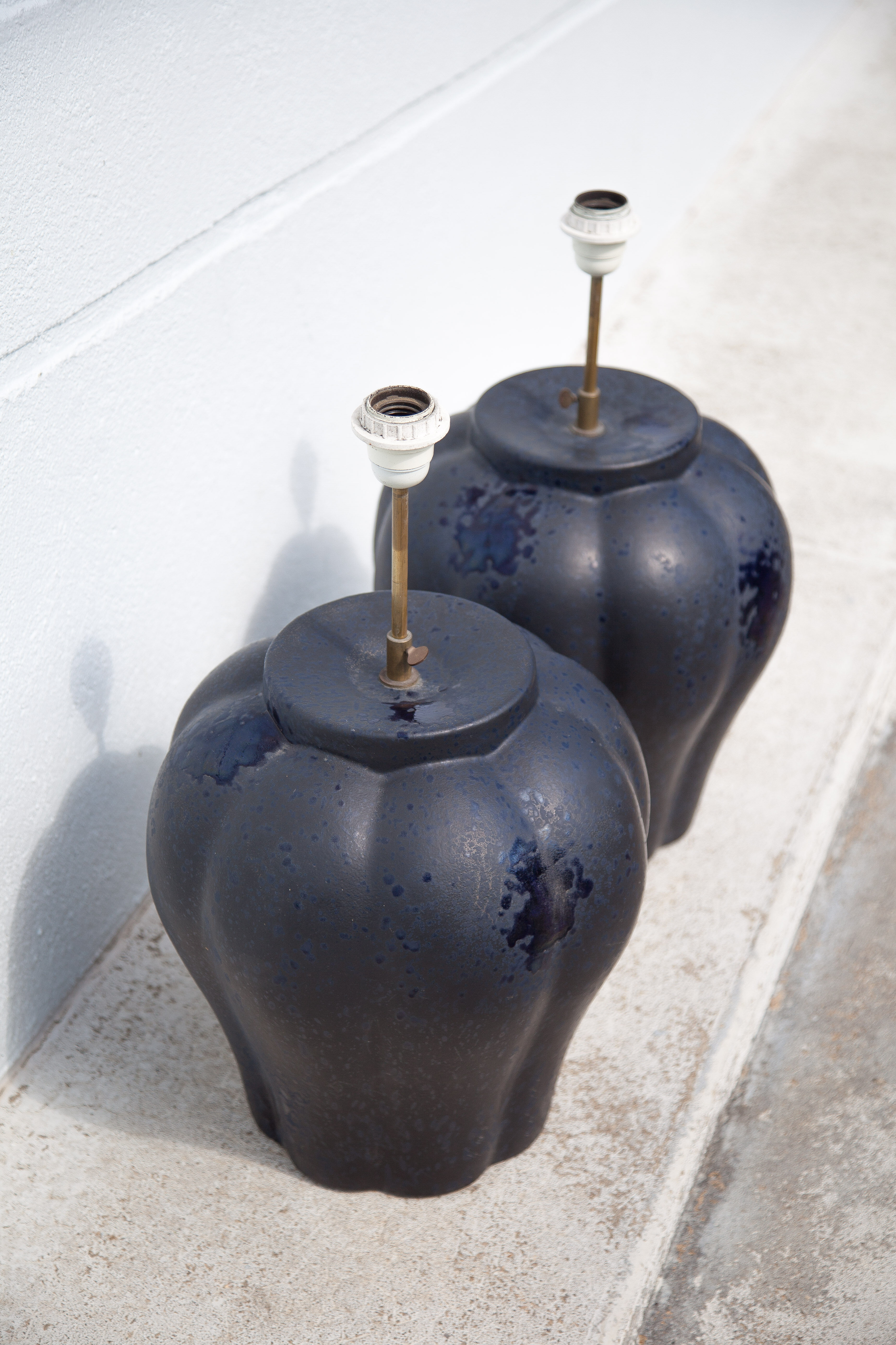Pair of midnight blue ceramic lamps