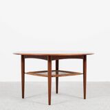 Midcentury Danish round coffee table in teak and cane by Johannes Andersen for Silkeborg 1960s