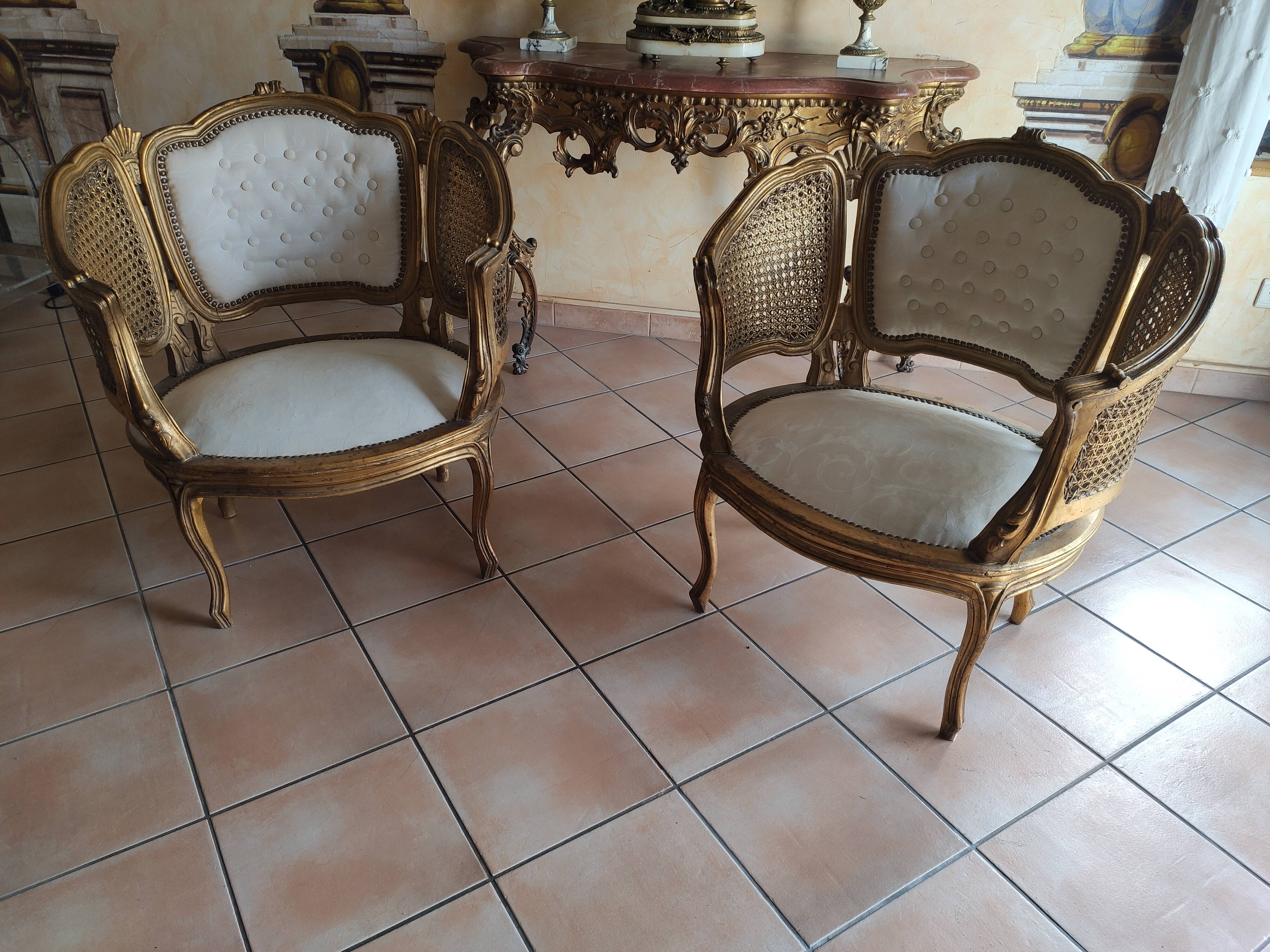 Salon Louis XV three pieces in golden wood