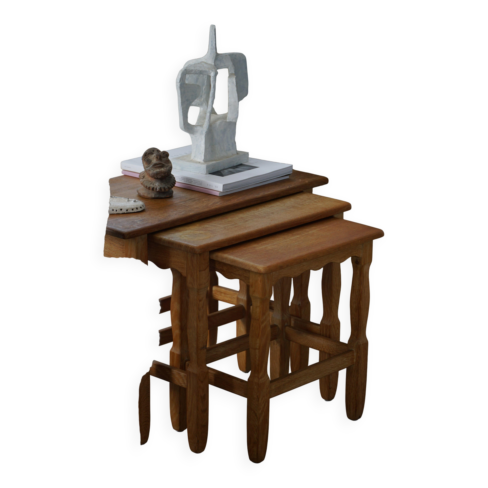 Nesting tables in oak, made by a Danish cabinetmaker, mid-century modern, 1960s.