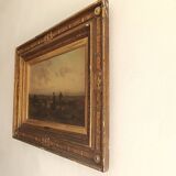 Hermann solbrig (1853-1942) painting, oil on panel, shepherdess and her troupe