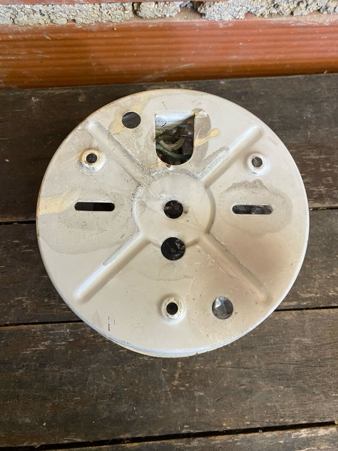 Old Ceiling Light Wall Fixture Moulded Glass + White Metal Support Years