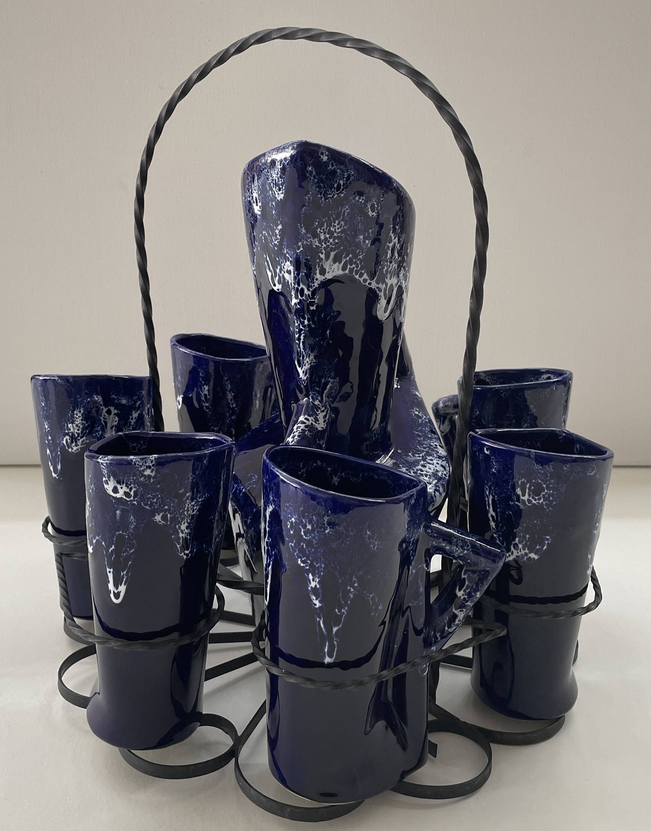 Ceramic orangeade service in ultramarine blue, workshop 59 - Vallauris -