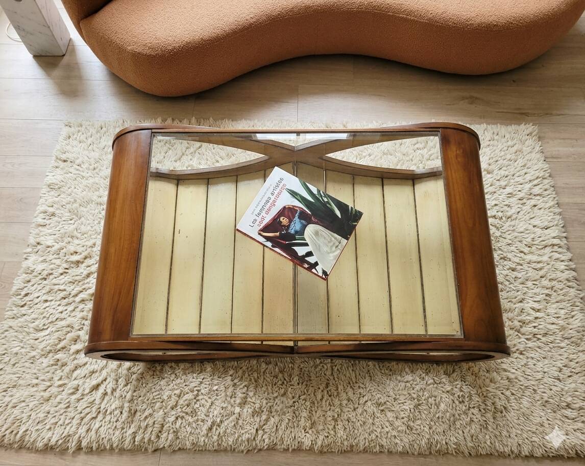 Sculptural coffee table "Infinity" in curved wood – Vintage 1970 design