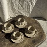 Set of 4 vintage speckled beige stoneware coffee cups.