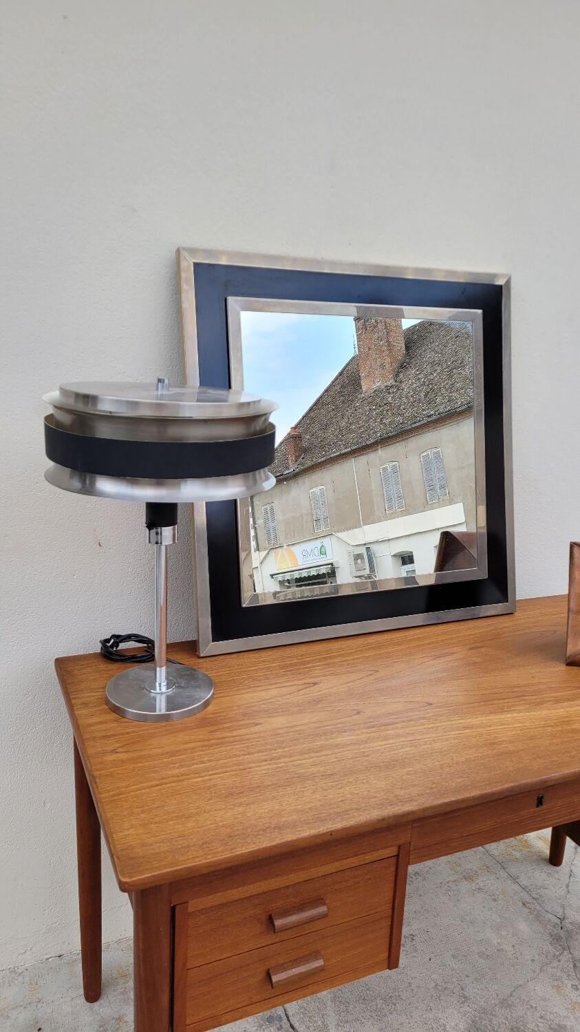 Design mirror in chromed metal vintage quality manufacture Italy, 1970s