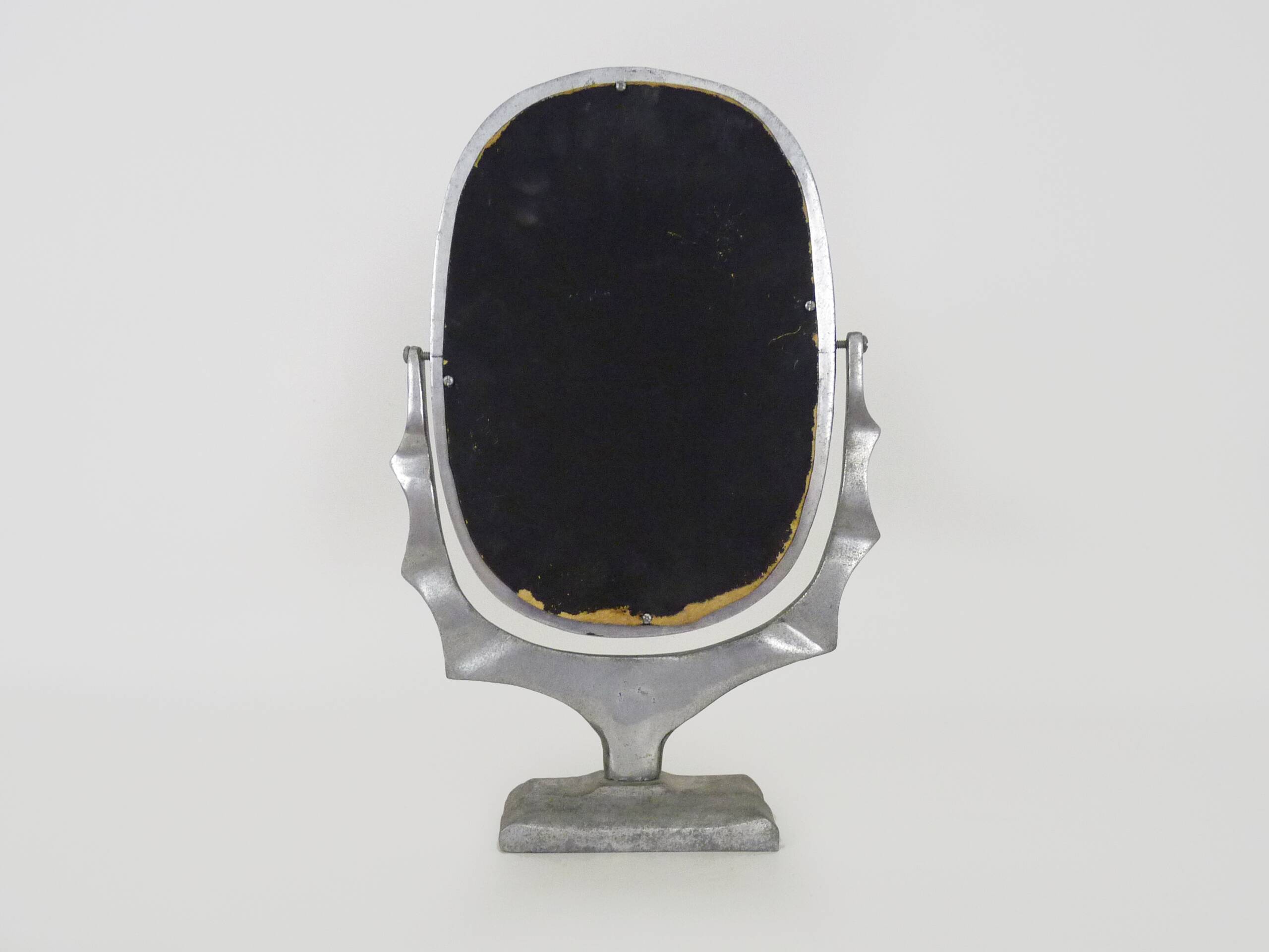 Old large Psyche Gothic table mirror in cast aluminum, Brutalist Mexican style. 70