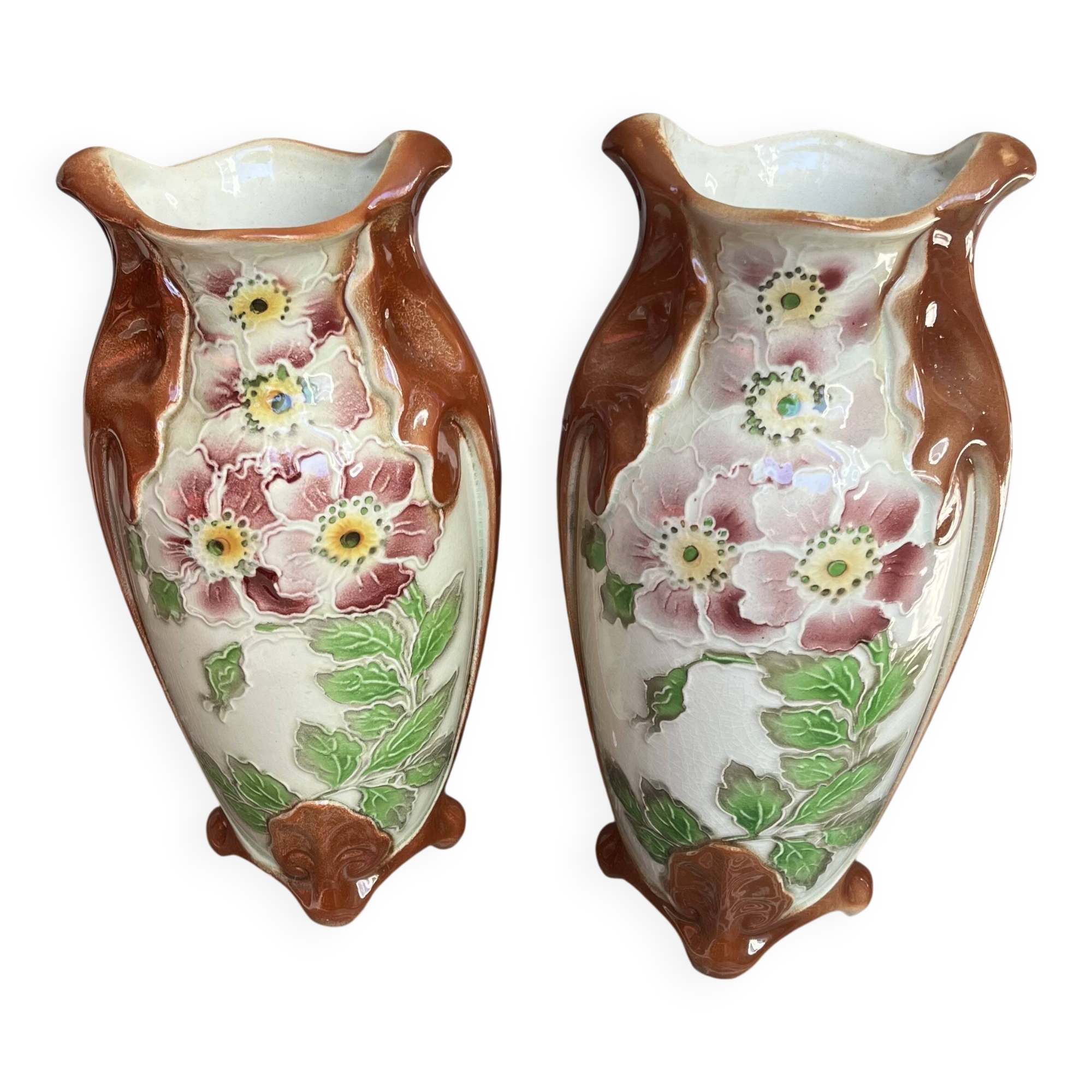 Paire de vase barbotine art nouveau