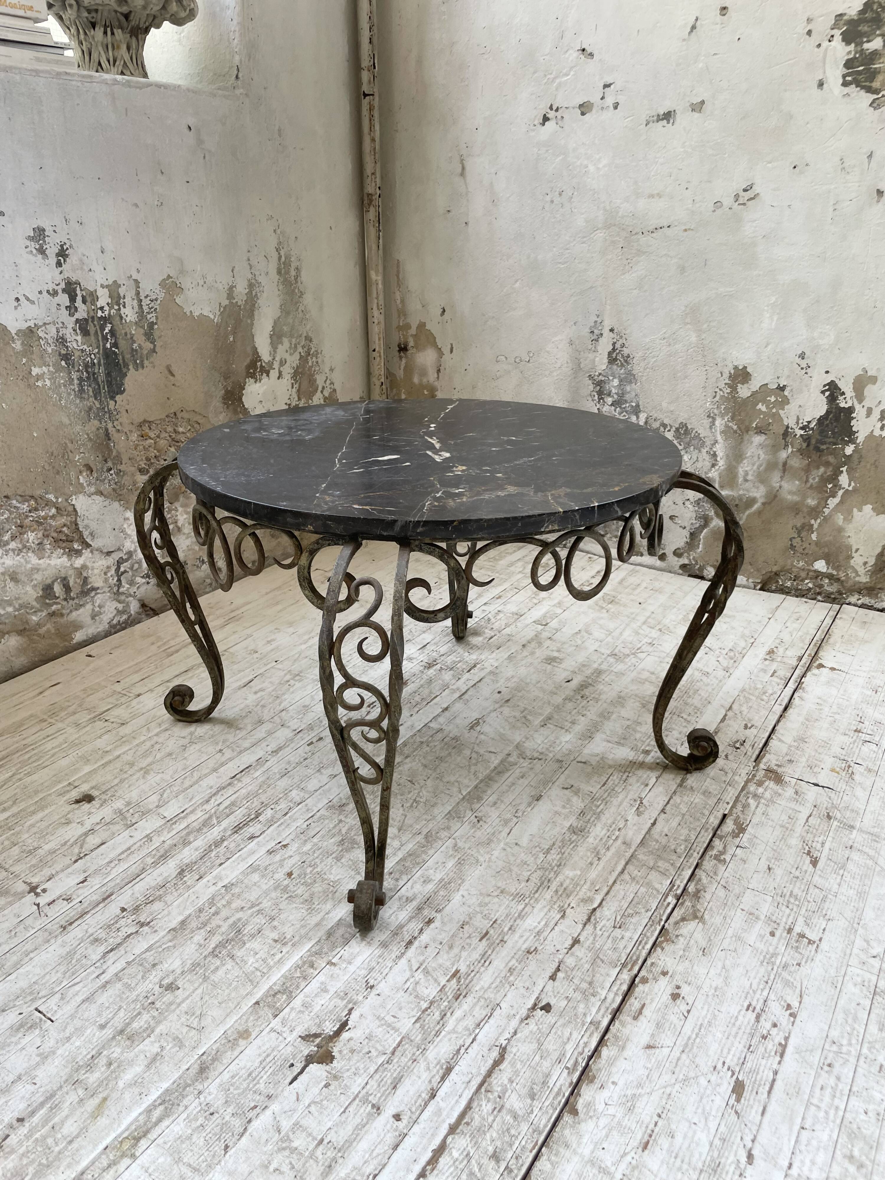 René Drouet coffee table in metal and black marble.