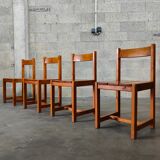Ensemble de 4 chaises cubique en pin blond année 60 par andré sornay