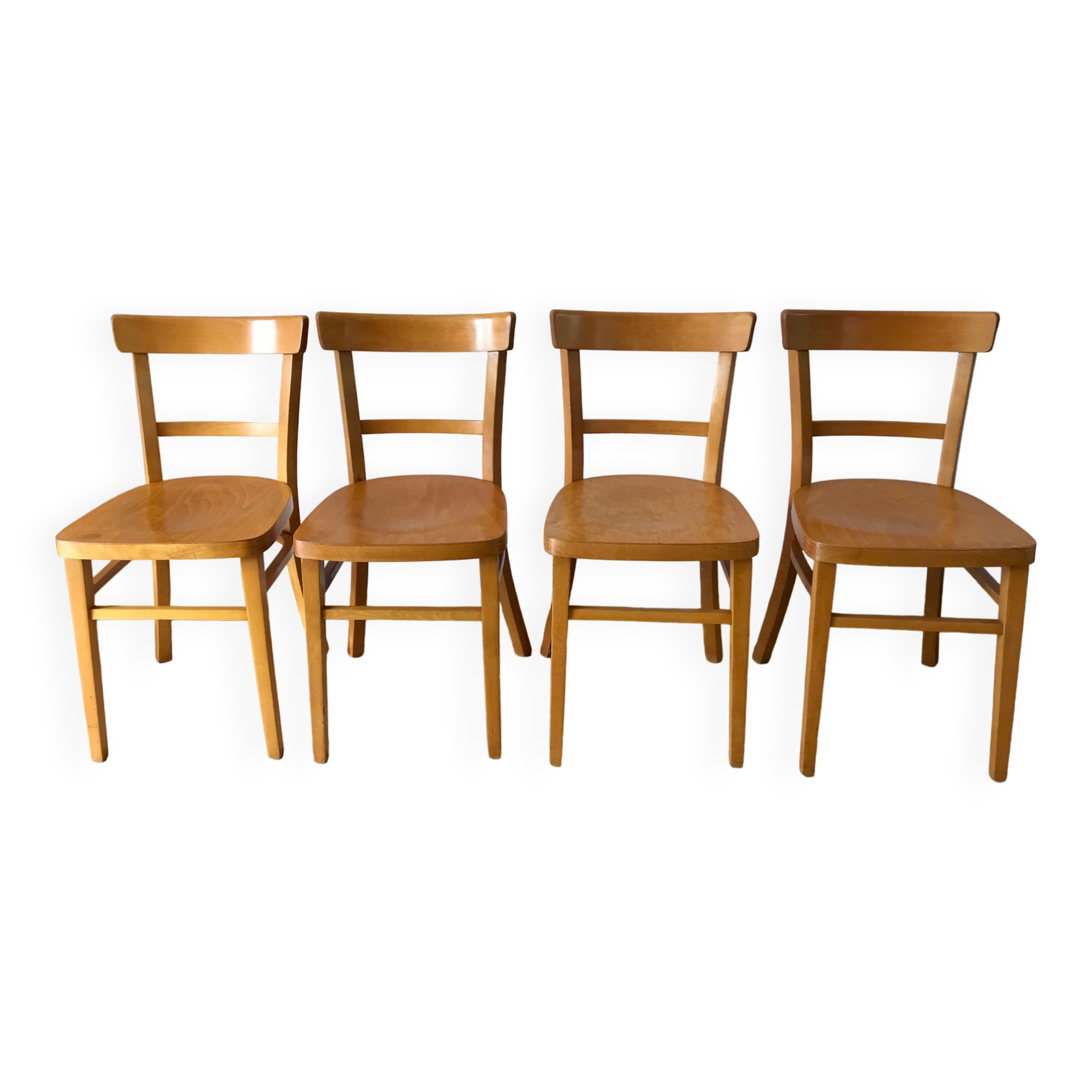 set of 4 Thonet bistro chairs in curved wood honey Mid-Century 50s