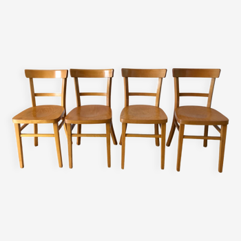ensemble de 4 chaises bistrot Thonet en bois courbé miel Mid-Century années 50