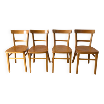 set of 4 Thonet bistro chairs in curved wood honey Mid-Century 50s