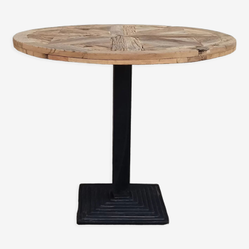 Table ronde en bois sur pied métal noir