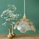 Suspension antique lampshade in beige and blue mother-of-pearl