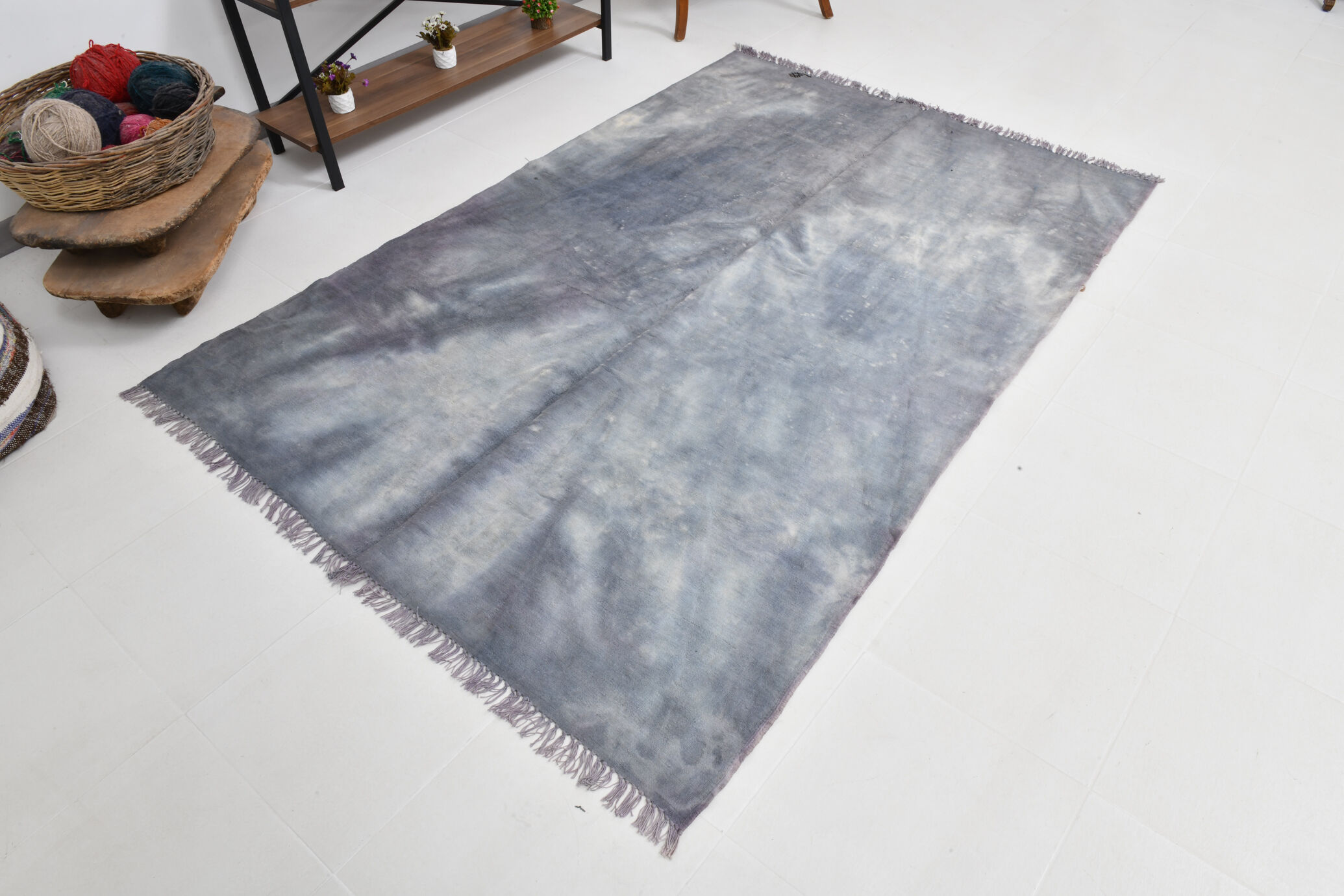5x7 distressed gray blue hemp carpet232x156cm